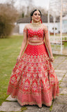 Ekta Solanki Lengha ~ Red Silk Floral Lengha ~ WAS £6,450 NOW £2,350