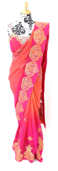 Ekta Solanki Saree and Blouse ~ Raspberry Pink & Orange Shaded Pure Chiffon Saree ~ Was £1,050 Now £350