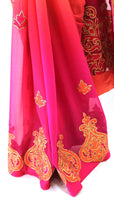 Ekta Solanki Saree and Blouse ~ Raspberry Pink & Orange Shaded Pure Chiffon Saree ~ Was £1,050 Now £350