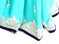 Ekta Solanki Saree and Blouse ~ Turquoise & Purple Velvet Crepe Saree ~ Was £1,200 Now £630