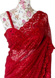 Ekta Solanki Saree and Blouse ~ Ruby Red Lace Beaded Net ~ Pre-Order £1,800