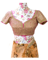 Ekta Solanki Saree and Blouse ~ Peach Floral and Rose Gold Organza Fringe ~ WAS £725 NOW £355
