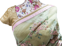 Ekta Solanki Saree and Blouse ~ Pistachio Green and Pink Floral Organza ~ WAS £710 NOW £345