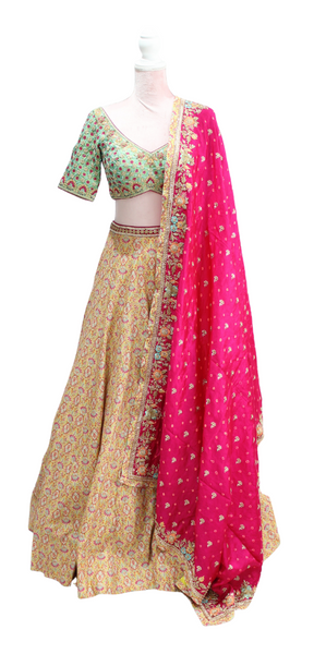 Ekta Solanki Lengha ~ Multi Coloured Yellow Pink & Green ~ WAS £2,450 NOW £950