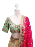 Ekta Solanki Lengha ~ Multi Coloured Yellow Pink & Green ~ WAS £2,450 NOW £950
